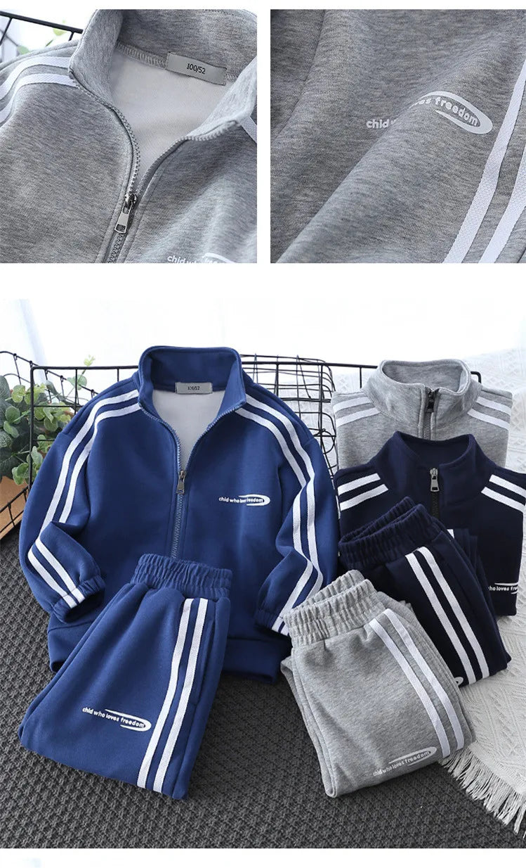 School Uniform Children's Sport Clothing Sets Boys Tracksuit Spring Stripe Kids Sweatshirt Pants 2Pcs For Age 2-10 Years Wear.