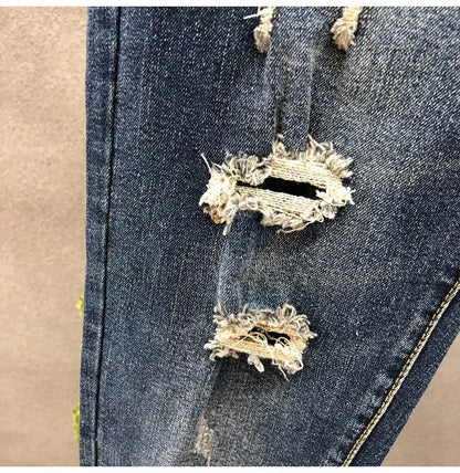 Trendy Unique Holed Men's Jeans Straight Leg Slim Fit Cropped Pants Summer Style Casual Business Fashion Shorts For Men.