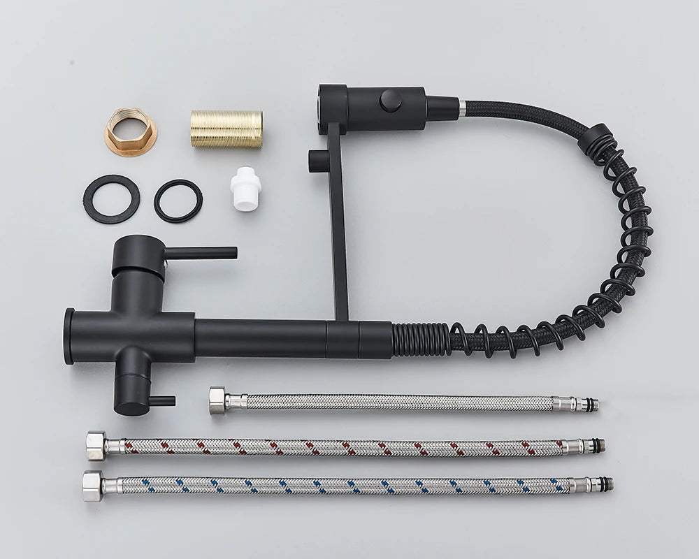 Black Filtered Kitchen Water Filter Kitchen Faucets Dual Spout Filter Faucet Mixer Water Purification Water Crane For Kitchen