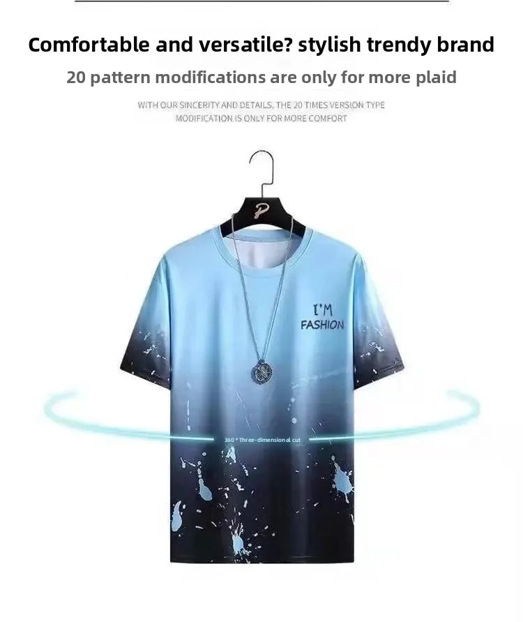 Cool Ice Silk Short Sleeve And Shorts Sports Set for Men Summer 2025 New Style Trendy Teenagers Casual Fashion Outfit.
