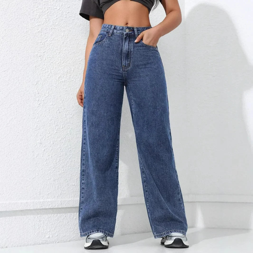 Jeans Women Denim Pant Wide Leg Pants Denims High Waist Washed Distressed Basics Straight Trousers 2025 Streetwear Floor Length