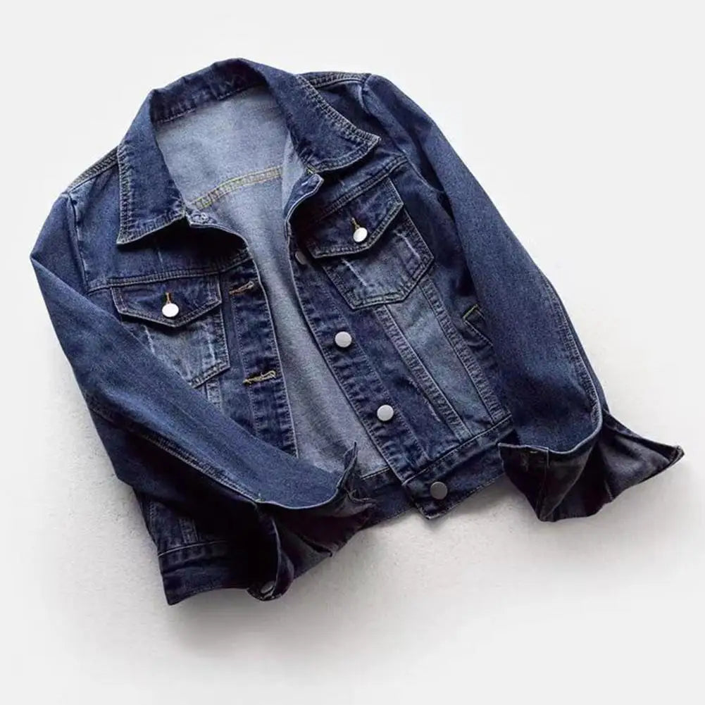 Frauen Denim Jacke einreiher Brust Klappe Tasche Jacke Langarm Dünne Kurze Mantel Retro Damen Denim Jacken Oberbekleidung.