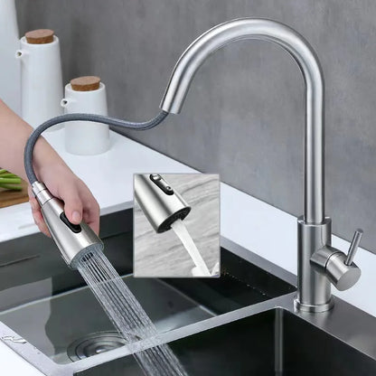 304 stainless steel Kitchen Faucet Single Hole Pull Out Spout Kitchen Sink Mixer Tap Stream Sprayer Head 360 Rotation Fauce