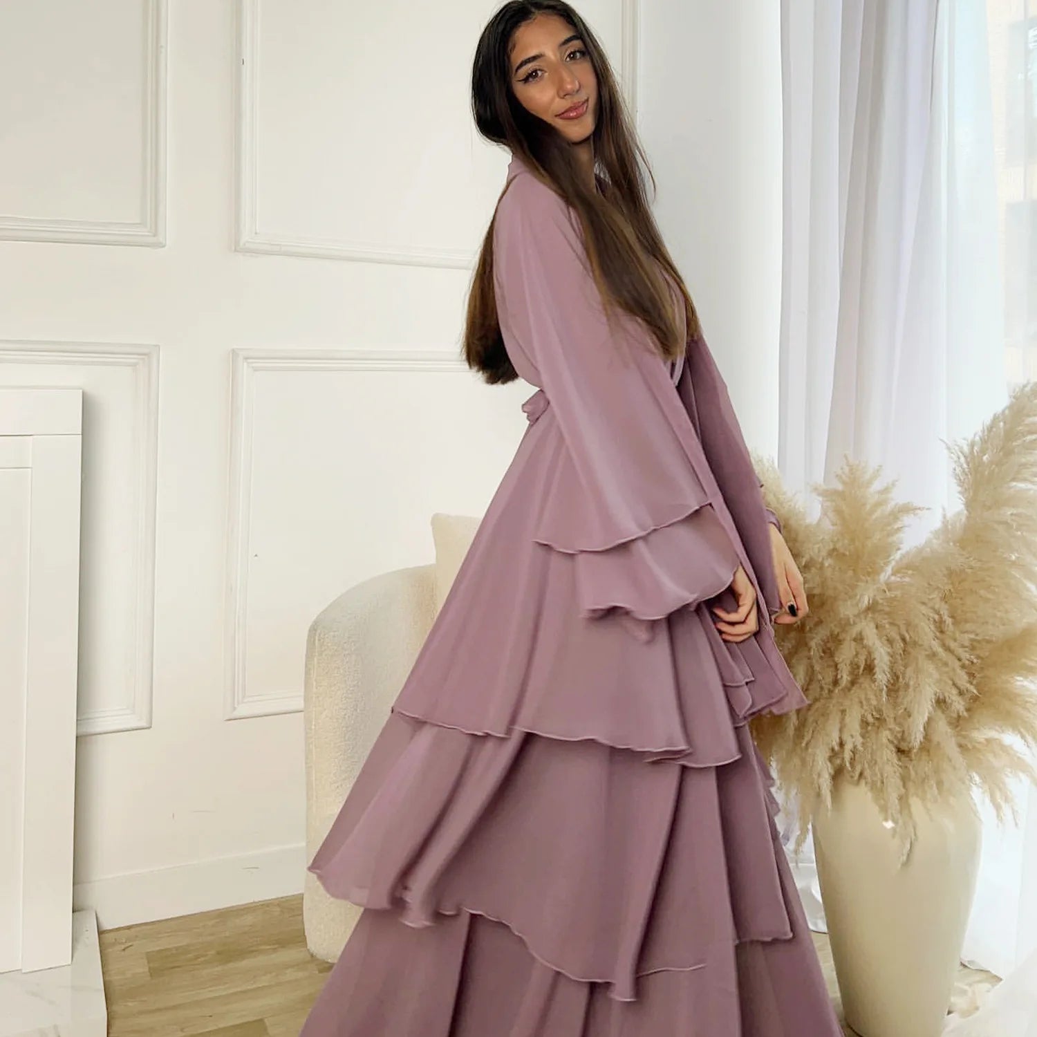 Eid Muslim Abaya for Women Chiffon 3 Layers Cake Party Cardigan Robe Jalabiya Dresses Ramadan Morocco Abayas Kaftan Vestidos.