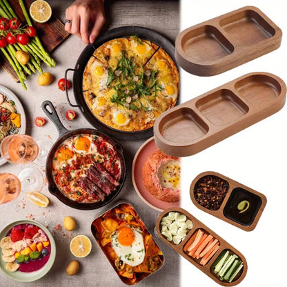 Solid Wood Divided Serving Tray with Multiple Compartments Perfect for Organizing Snacks Condiments Appetizers BBQ Hot Pot.