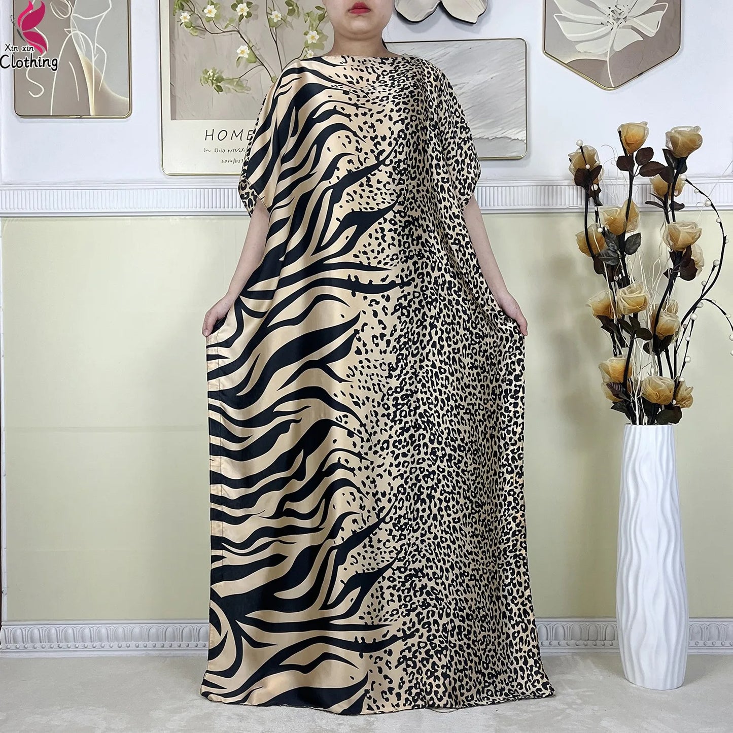 2025 New Beach Party Dress Soft Silk Fabric Loose Short Sleeve Dubai Women Vacation Dress African Abaya Islam Lady Casual Dress.