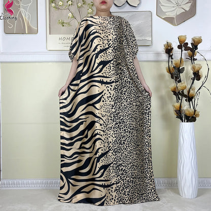 2025 New Beach Party Dress Soft Silk Fabric Loose Short Sleeve Dubai Women Vacation Dress African Abaya Islam Lady Casual Dress.