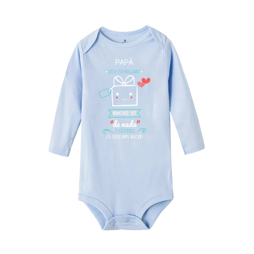 Papa, ich bin dein Geschenk, Baby-Body, Spanien, Vatertag, Jungen- und Mädchen-Säuglingsspielanzug, langärmelig, warmer Overall, bestes Geschenk zum Vatertag.