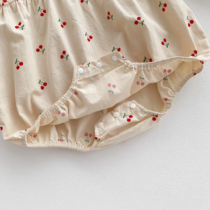 Neue 2025, Herbst Baby Kleidung Süße Kirsche Gedruckt Mädchen Body Neugeborenen Peter Pan Kragen Prinzessin Kleidung Kleinkind Ein Stück.