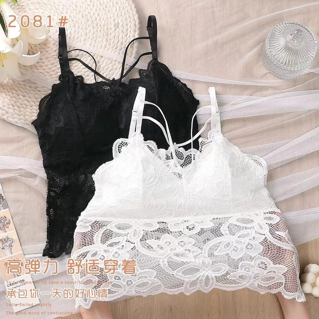 Women Sexy Lingerie Camisoles Beauty Back Sling Bottoming Lace Underwear Solid Anti-lighting Large Size Wrapped Chest.