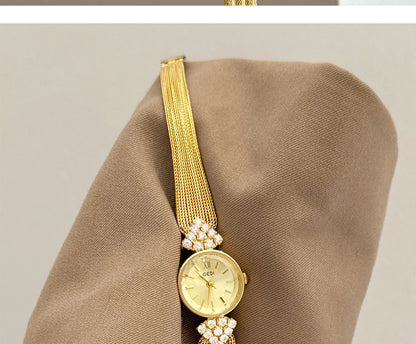 GEDI Watch Gold Silver Diamond Inlaid Steel Strip Women's Wristwatch Vintage Niche Light Luxury Temperament Quartz Watch Woman.