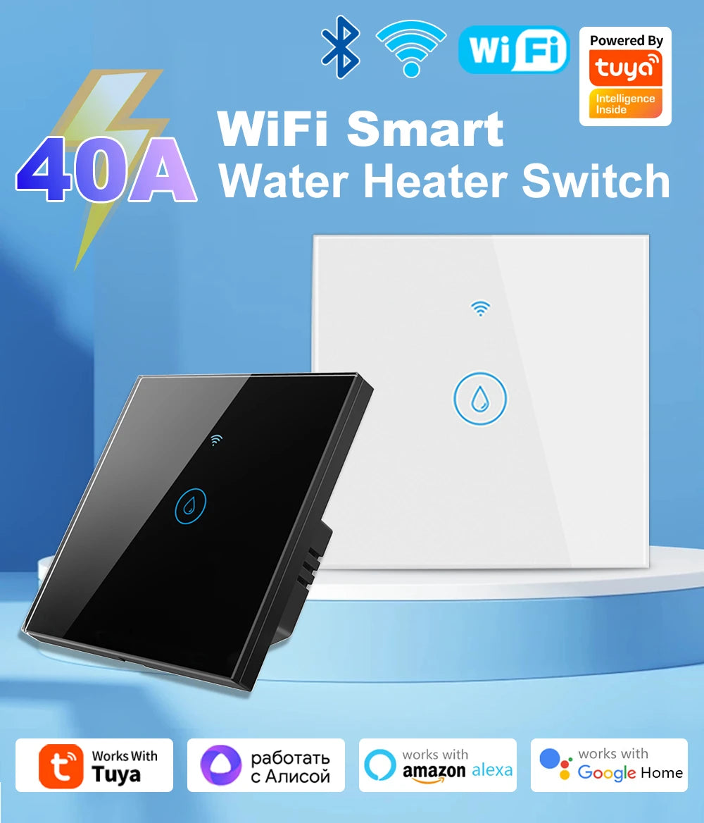 Tuya Smart 40A Wifi + Bluetooth Wasser Heizung Kessel Touch Schalter 8800W Timer Zeitplan Sprachsteuerung Alexa Google hause Yandex Alice.