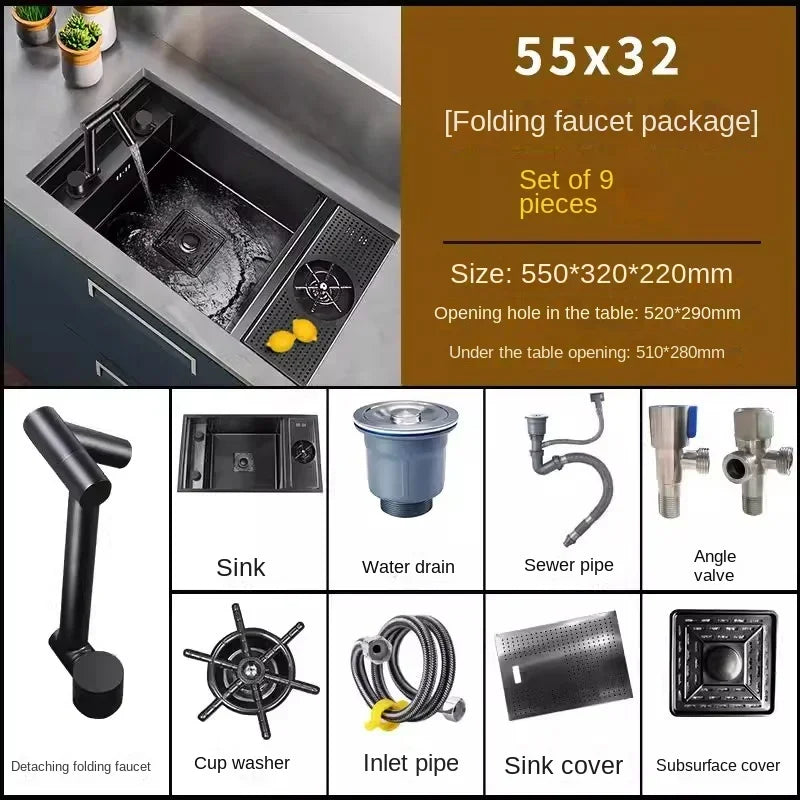 55 cm x 32 cm, 304 Nano-Edelstahl, versteckter Waschbecken-Klapphahn mit großem Einzelschlitz und Abdeckplatte, Bartheke, Tassenscheibe