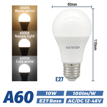 1-10PCS LED AC DC 12V 24V 48V Glühbirne E27 B22 Basis Niederspannung Glühbirnen für Boot RV Schuppen Off Grid Kabine Solar Power
