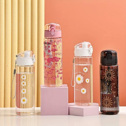 Lightweight Plastic Water Bottle with Daisy Design and Leak Proof Lid - Suitable for Office, Home, Gym, Travel - Reusable Cup.