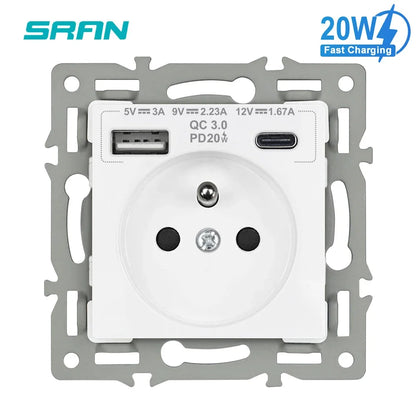 SRAN F6 Serie mehrere Rahmen Weiße Panel aus gehärtetem Glas, EU FR UN-Steckdosen und Schalter Dimmer-Lüfter-Fußlampe Rj45-Modul DIY