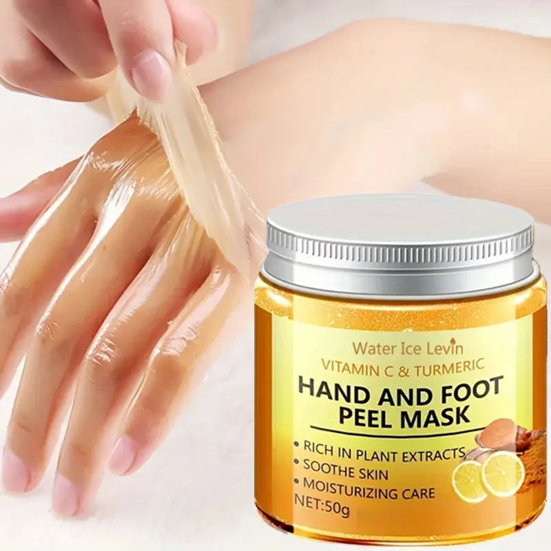 Vitamin c and turmeric hand wax mask for hands and feet, smoothing skin, gently cleansing hand mask, illuminating hand skin.