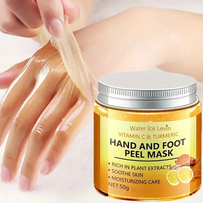 Vitamin c and turmeric hand wax mask for hands and feet, smoothing skin, gently cleansing hand mask, illuminating hand skin.