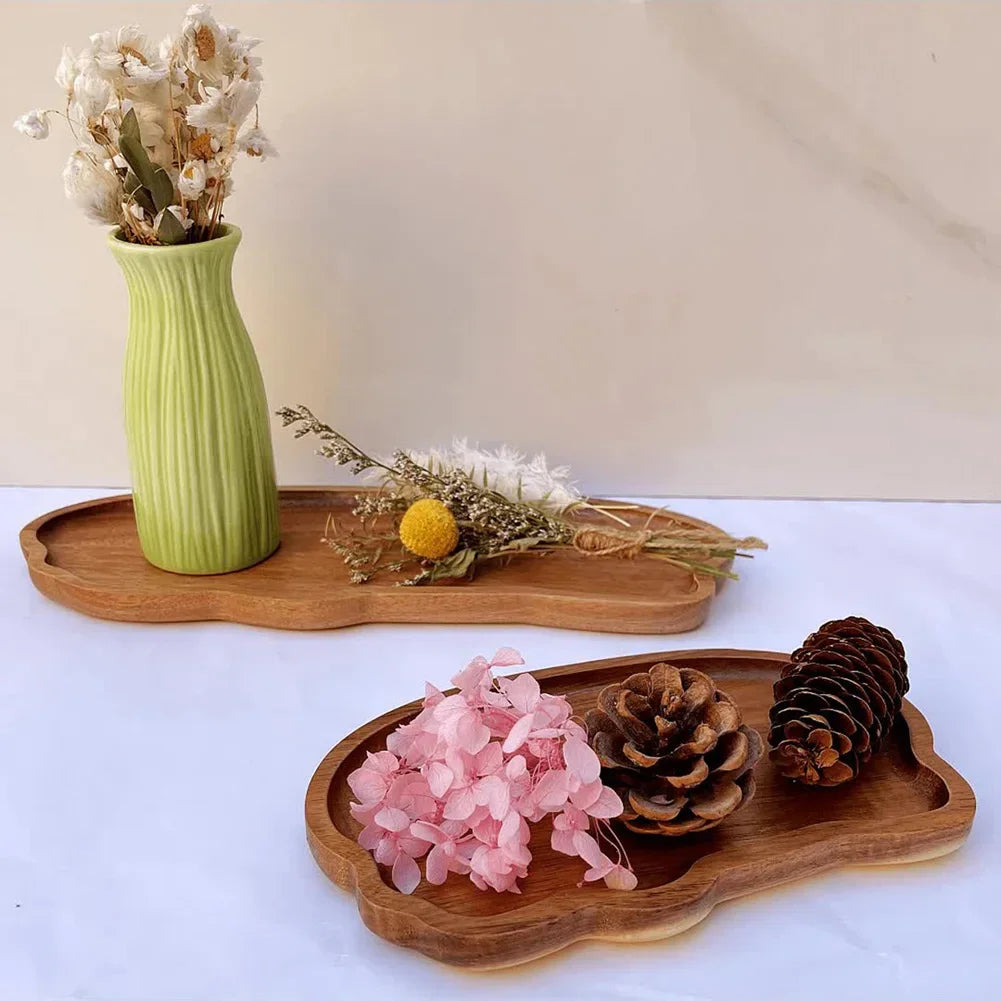 Japanese Style Wooden Tea Coffee Tray Fruit Dessert Candy Plate Wood Decorative Bread Snack Cake Food Dish Trays Tableware.