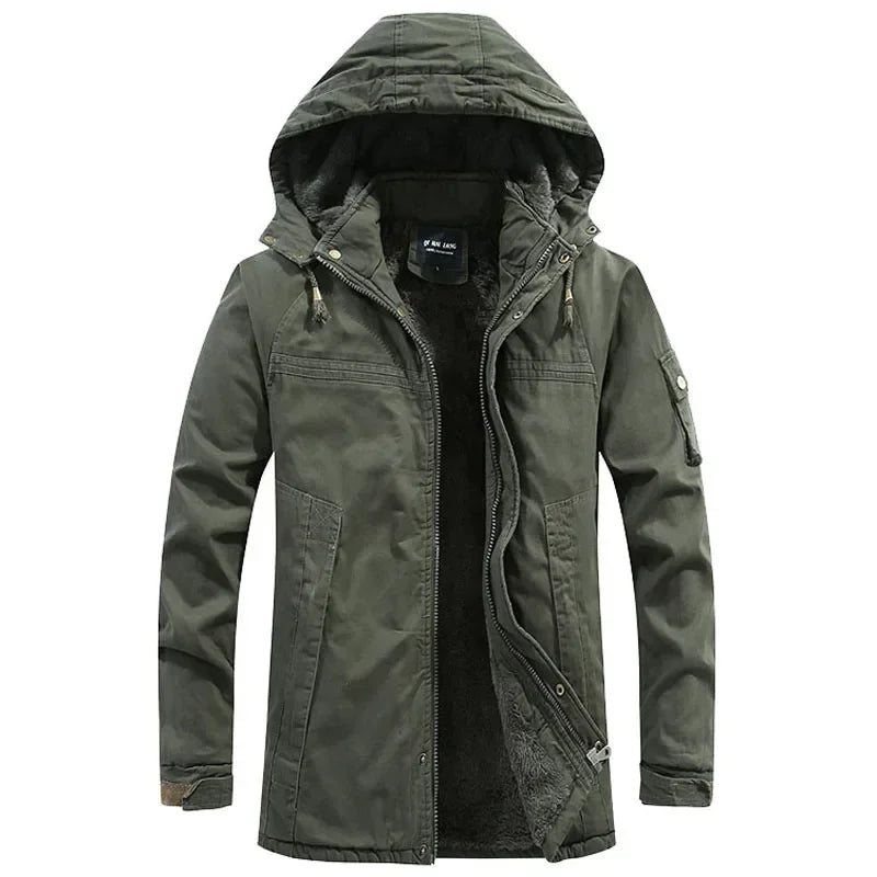 Parkas Coat Military Windproof Hooded Jackets Man Washed Cotton Thick Fleece Casual New  Winter Warm Varsity Jacket Men