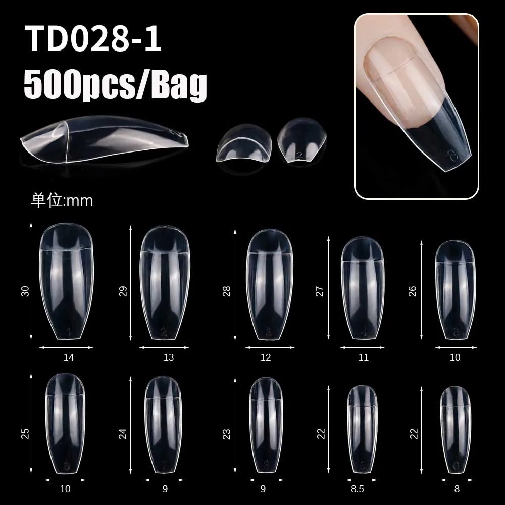 500/600pcs Long Pointed Fake Nail Tips Stiletto Half Cover French Acrylic UV Gel False Nail Extension Press On Nails Manic Tool