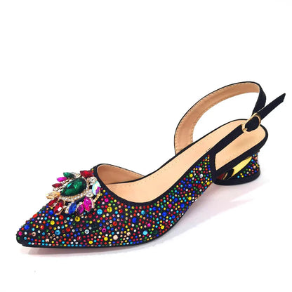 Sandals Woman Summer 2024 Hot Selling Design Pointed Toe Thin Heels Mature Ladies Shoes Matching Bag Set in Red Color