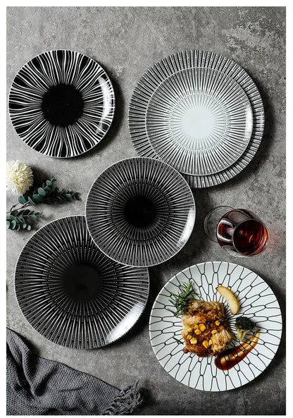 Geometric Design Gold Plating Meal Plate Porcelain Kitchen Dinner Plates Ceramics Food Tray Salad Dish 6/8/10 Inch 1Pcs