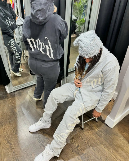 Y2k Retro Zipper Hoodie and Sweatpants 2-piece Set Washed Cotton Men Women Tracksuit Gothic Letter Loose Sweatshirt Jogger Suit.