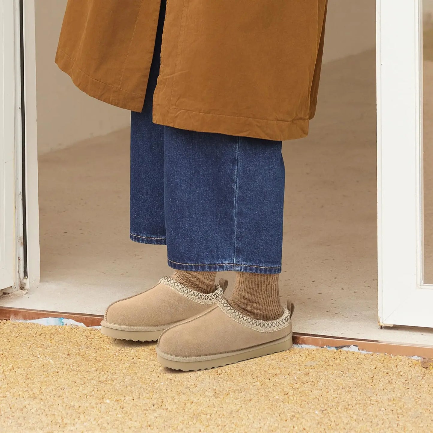 Litfun Winter Genuine Suede Snow Boots For Women Water Resistant Slides Soft Sole Ankle Boots Plush Lining Warm House Slippers