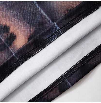 GACVGA Vintage Druck Sexy Bodycon Mini Kleid Für Frauen 2024 Herbst Winter Mode Volle Hülse Weibliche Club Party Kleider.