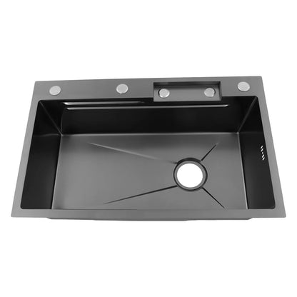 Single Bowl Kitchen Sink Waterfall Bar Sink Stainless Steel Sink with Tap Silver Rectangular