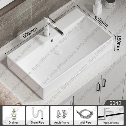 Large Square Ceramic Washbasin For Bathroom Countertop Basin White Sink Above Counter Pedestal Hotel Home Balcony Bathroom Sinks