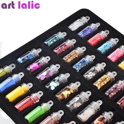 48pcs Nail Art Rhinestones Beads Sequins Set Mixed Design Glitter Tips Decoration Tools Gel Nail Stickers Case for Beauty Salon.