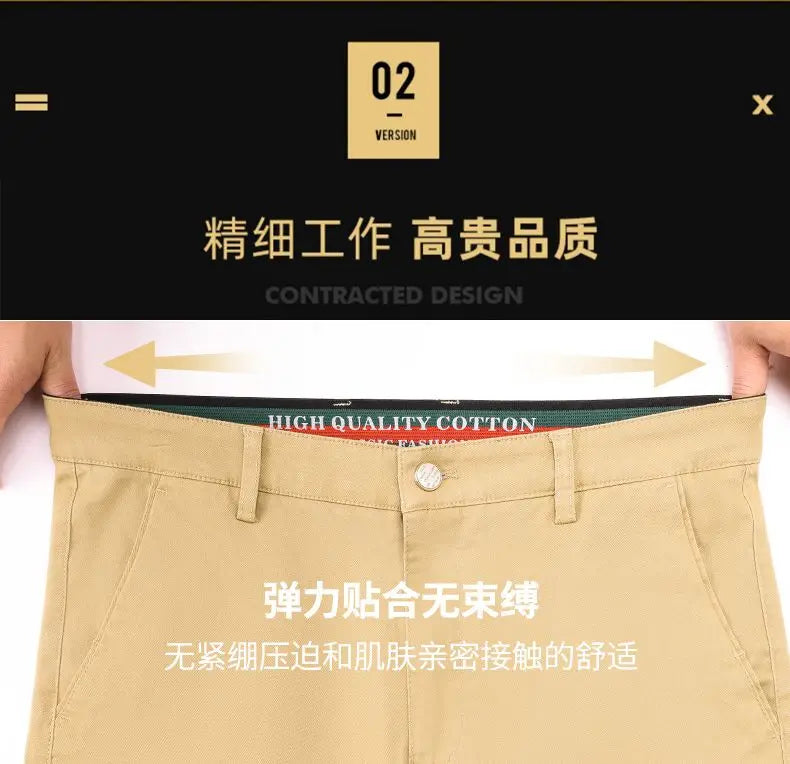 Cotton Men's Casual Pants Straight Stretch Trouser Male Fashion Slim Business Dress Golf Office Spring Autumn Khaki Black Formal.