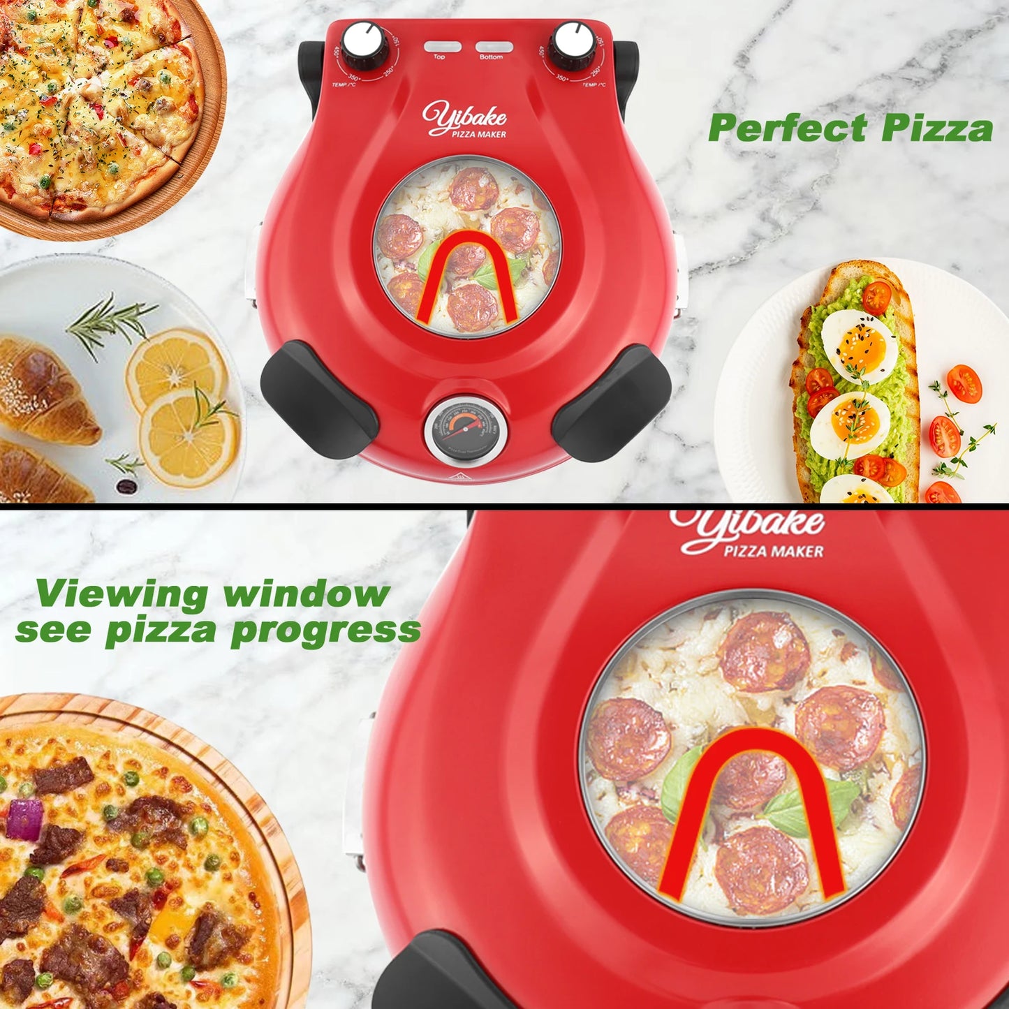 12-Zoll-Elektro-Pizzaofen für den Innenbereich, Arbeitsplattenhersteller mit Keramiksteinen, erhitzt bis zu 420 ℃   für köstliche, gebackene Pizzeria-Steine