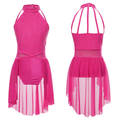 Mädchen Ballett Gymnastik Trikot lyrischen Tanz kleid ärmellose florale Spitze Tutu Tanz kleidung für Eiskunstlauf Bühnen performance