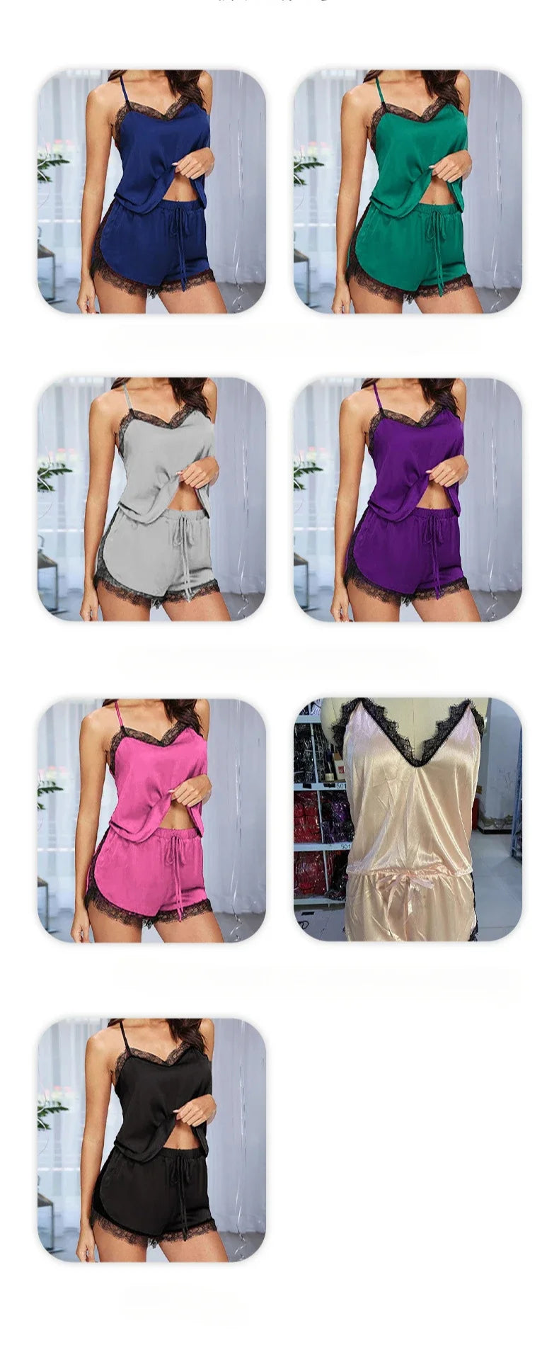 Damen-Nachtwäsche, Übergröße, Spitze, zweiteiliger Anzug, Mädchen, Hosenträger, Tops und Hosen, einfarbig, weich, modisch, Shorts, Pyjama, Homewear.