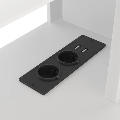 KOMHTOM Gaming Hochbett, Weiß, mit Schreibtisch, LED-Leuchten, Schublade und Regalen - Ohne Matratze