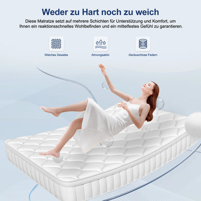 AUTHMIC 7-Zonen-Taschenfederkernmatratze, 25 cm dick, mittelfest, Hybrid, atmungsaktiv, Anti-Milben, geräuschlos, Bett für Erwachsene, Schlafunterstützung