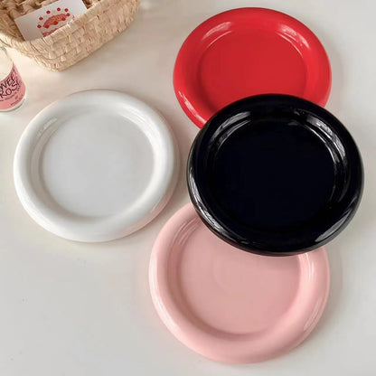 Round Ceramic Plate Thick-edged Western Food Plate Creative Steak Nordic Tableware Ceramic Plate Main Course Kitchen Utensils.