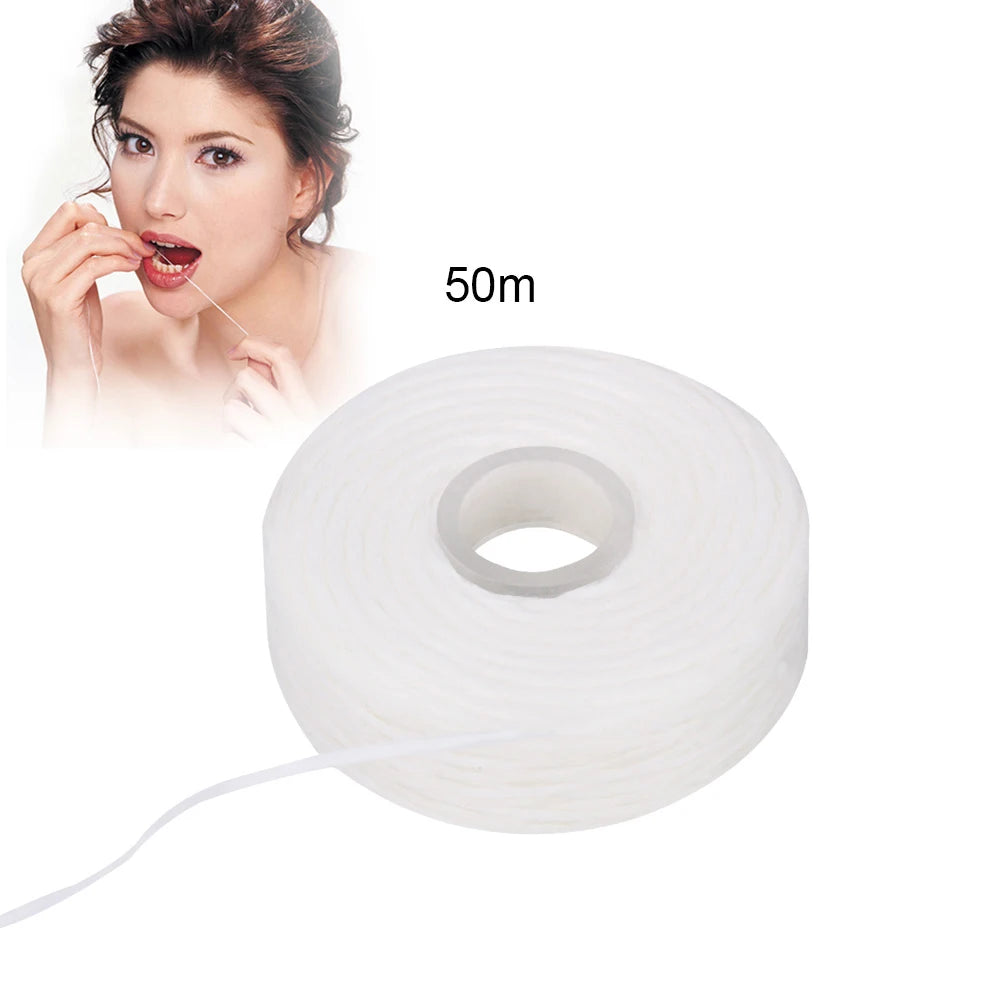 AZDENT 5 Rolls 50m Dental Flosser Oral Hygiene Teeth Cleaning Dental Floss Spool Wax Mint Toothpick Flosser Teeth Flosser.