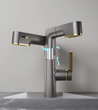 VGX Multifunctional Bathroom Faucets Pull Out Basin Mixer Sink Faucet Gourmet LED Display Tap 360° Tapware Crane Brass Chrome