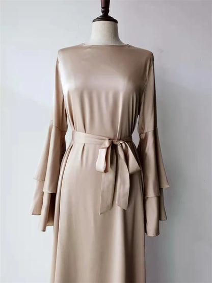 Eid Kebaya African Dresses For Women Muslim Kaftan Satin Shiny Batwing Abaya Dubai Luxury Caftan Marocain Robe Femme Musulmane