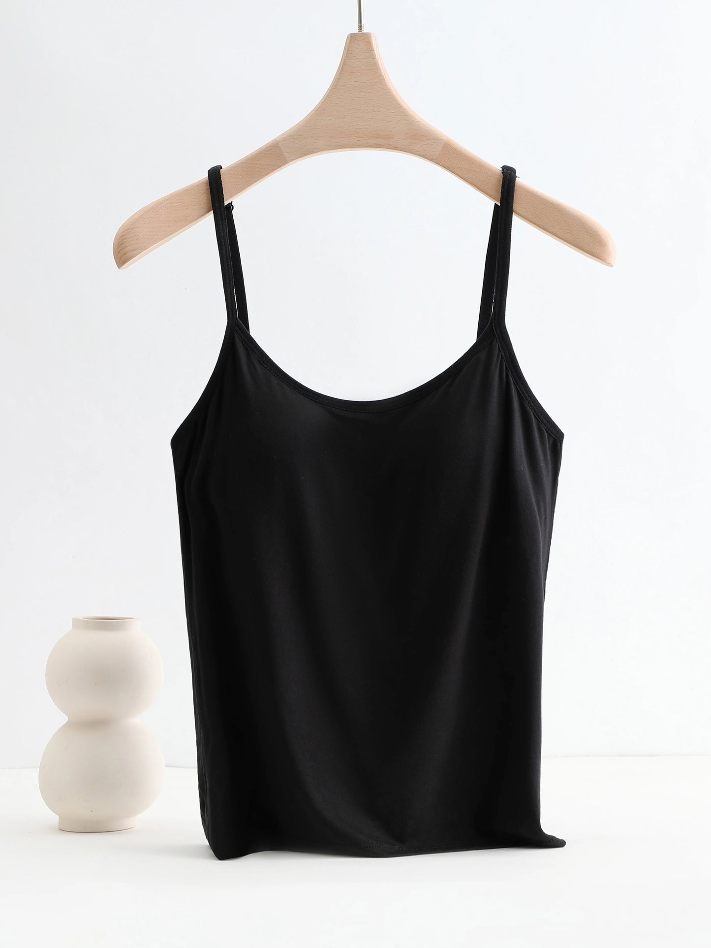 Solid Color Sling Vest for Women with Built-in Bra Pads, Adjustable Shoulder Straps - Summer Inner Layer Top