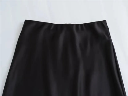 MUJER Woman 2025 Satin Skirt Women High Waist Long Skirts For Women Summer Black Midi Skirt Woman Office Elegant Women's Skirts.