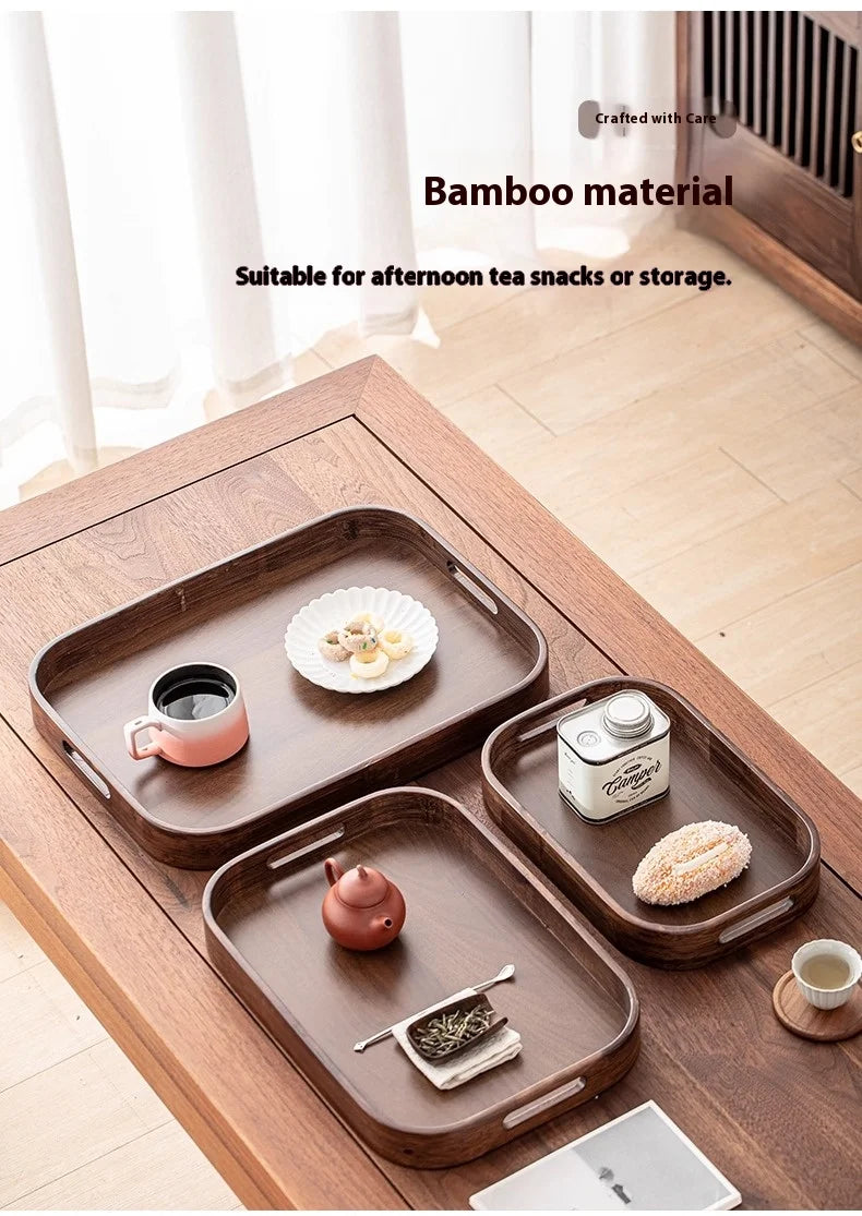 Gianxi Japanese Bamboo Household Tray Rectangular Hotel Solid Wood Dinner Plate Afternoon Tea Dessert Dim Sum Plate Tea Tray.