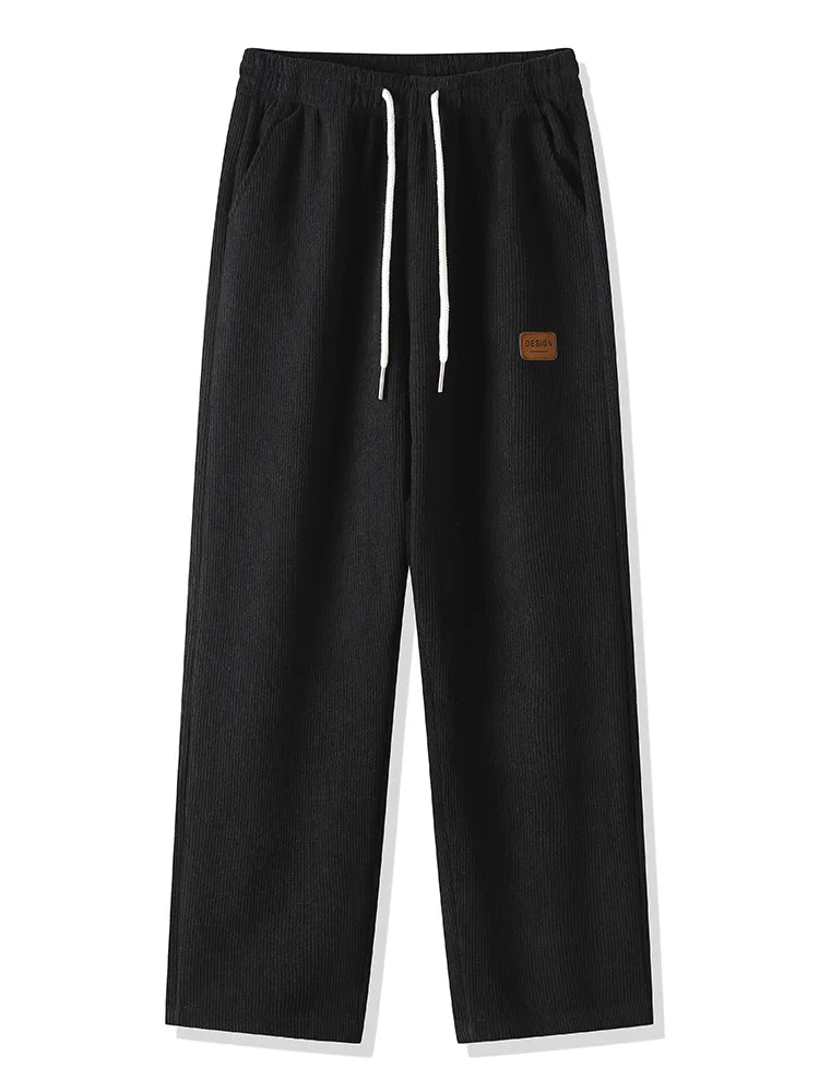 Winter Thick Warm Corduroy Sweatpants Men Fleece Liner Drawstring Straight Loose Track Pants Male Casual Fleece Thermal Trousers.