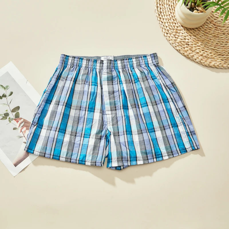 Herren-Boxershorts aus Baumwolle, atmungsaktiv, weich, bequem, elastischer Bund, karierte Boxershorts, Hosen für Herren, Zuhause, Alltag