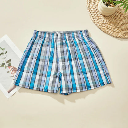 Herren-Boxershorts aus Baumwolle, atmungsaktiv, weich, bequem, elastischer Bund, karierte Boxershorts, Hosen für Herren, Zuhause, Alltag