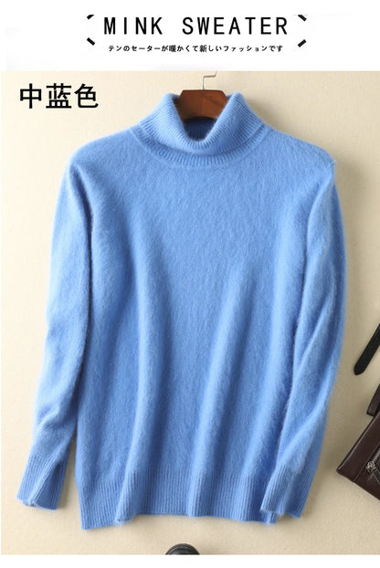 Men's 100% pure Mink Knitted Sweater Turtleneck Large Size Casual Pullover Autumn Winter New Base Shirt Men Warm High Lapels Top